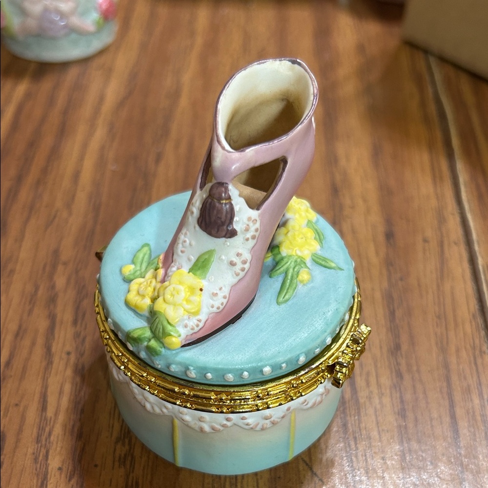 Pink Floral Decorative Shoe Porcelain Trinket Box